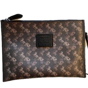 Coach Mens Field Tote Clutch Zip Pouch Brown Signature